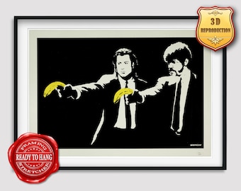 Banksy Pulp Fiction Giclee Print Texture Gel Reproduction Painting Large Size Canvas Paper Wall Art Poster Ready to Hang Framed Print