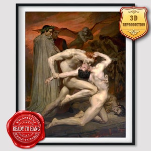William-Adolphe Bouguereau Dante and Virgil in Hell Giclee Print Reproduction Painting Large Size Canvas Paper Wall Art Poster Ready to Hang