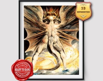William Blake Red Dragon and Woman Clothed in Sun Giclee Print Reproduction Painting Large Size Canvas Paper Wall Art Poster Ready to Hang
