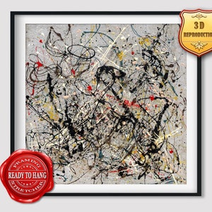 Jackson Pollock Numero 18 Stampa giclée Texture Gel Riproduzione Pittura Carta su tela di grandi dimensioni Poster da parete pronto da appendere Stampa incorniciata