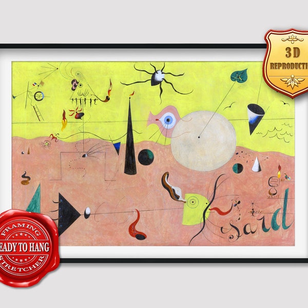 Joan Miró The Hunter Catalan Landscape Giclee Print Reproduction Painting Large Size Canvas Paper Wall Art Poster Ready to Hang Framed Print