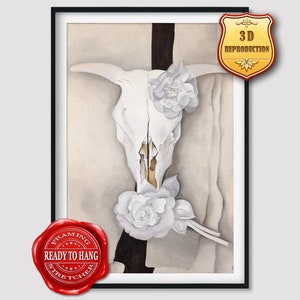 Georgia O'Keeffe Cow's Skull with Calico Roses Giclee Print Reproduction Painting Large Size Canvas Paper Wall Art Poster Ready to Hang