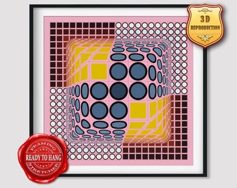 Victor Vasarely Jenge Giclee Print Texture Gel Reproduction Painting Large Size Canvas Paper Wall Art Poster Ready to Hang Framed Print