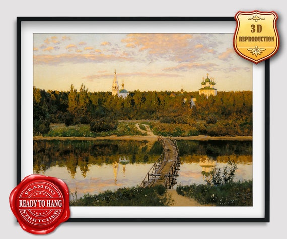 Isaac Levitan Wall Art - A corner in the reach 1888 プリント - 家庭用のファインアート レトロ オフィス装飾 フレームなし (サントマリアの街、12x15in/30x3 Lake. Rus. 24x18 Gold Ornate Wood Framed Canvas Art by Isaac