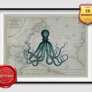 Octopus Giclee Print Texture Gel Reproduction Painting Large Size Canvas Paper Wall Art Poster Ready to Hang Framed Print