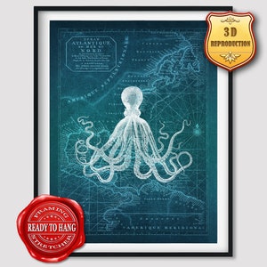 Octopus Giclee Print Texture Gel Reproduction Painting Large Size Canvas Paper Wall Art Poster Ready to Hang Framed Print