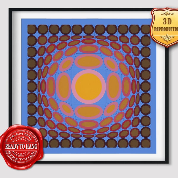 Victor Vasarely Tri-Vega Giclee Print Texture Gel Reproduction Painting Large Size Canvas Paper Wall Art Poster Ready to Hang Framed Print