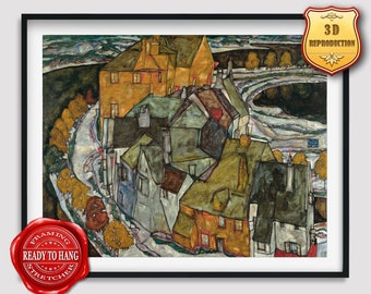 Egon Schiele Crescent of Houses II Giclee Print Reproduction Painting Large Size Canvas Paper Wall Art Poster Ready to Hang Framed Print