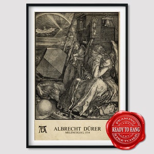Albrecht Durer Melancolia Giclee Print Texture Gel Reproduction Painting Large Size Canvas Paper Wall Art Poster Ready to Hang Framed Print