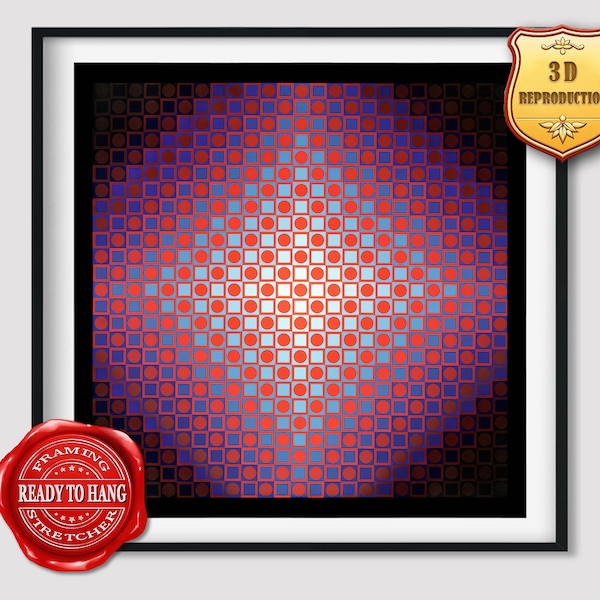 Victor Vasarely Boglar II Giclee Print Texture Gel Reproduction Painting Large Size Canvas Paper Wall Art Poster Ready to Hang Framed Print