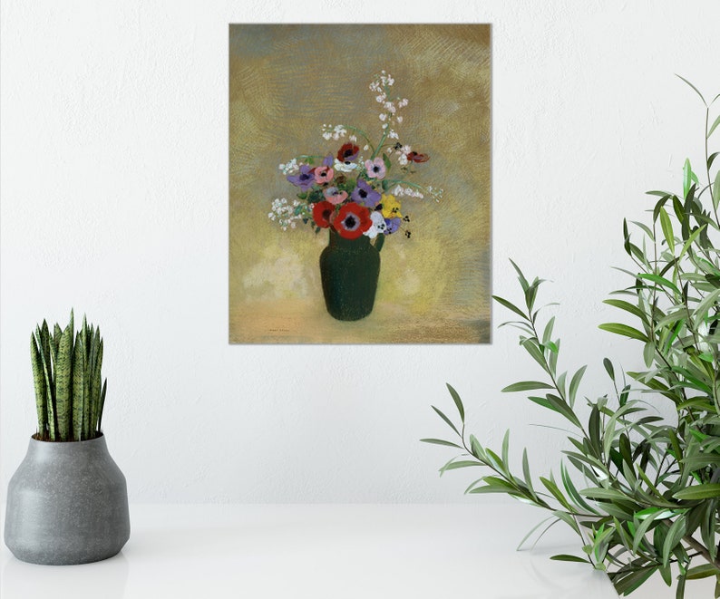 Odilon Redon Large Green Vase With Mixed Flowers Giclee Print Etsy