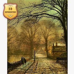 John Atkinson Grimshaw Moonlit Country Road Giclee Print Reproduction Painting Large Size Canvas Paper Wall Art Poster Ready to Hang Frame
