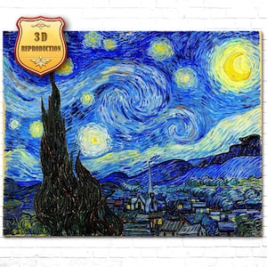 Vincent van Gogh The Starry Night Giclee Print Reproduction Painting Large Size Canvas Paper Wall Art Poster Ready to Hang Framed Print