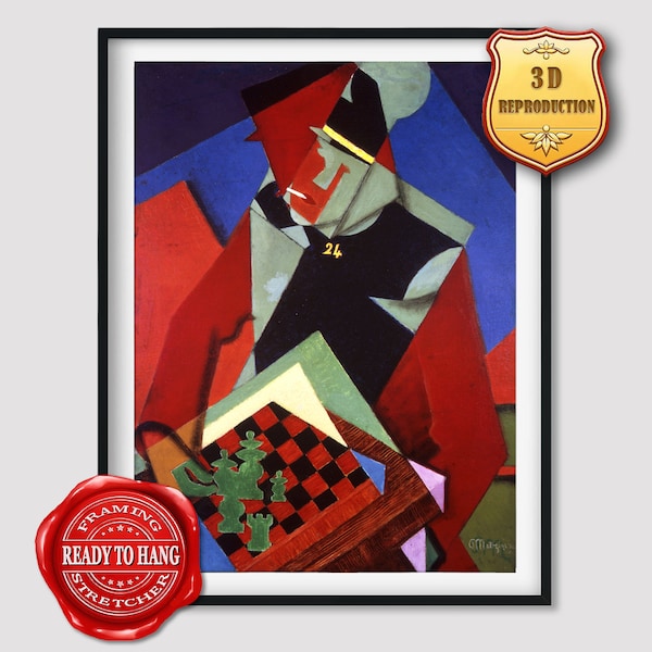 Jean Metzinger Soldier at a Game of Chess Giclee Print Reproduction Painting Large Size Canvas Paper Wall Art Poster Ready to Hang Frame