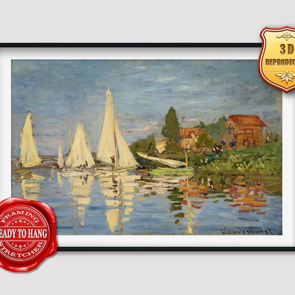 Claude Monet Regattas at Argenteuil Giclee Print Reproduction Painting Large Size Canvas Paper Wall Art Poster Ready to Hang Framed Print