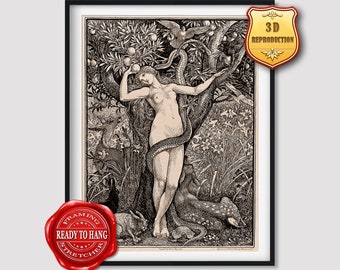 Walter Crane Eve Taking the Forbidden Fruit Giclee Print Reproduction Painting Large Size Canvas Paper Wall Art Framed Poster Ready to Hang