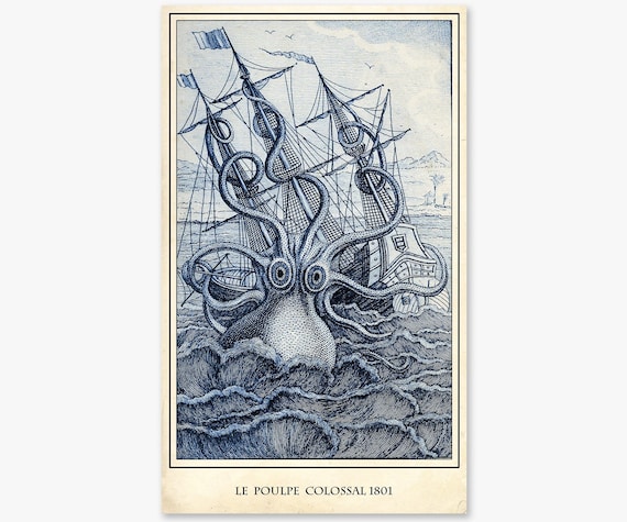 Pierre Denys de Montfort Colossal Octopus Kraken Giclee Print Reproduction Painting Large Size Canvas Paper Wall Art Poster Ready to Hang