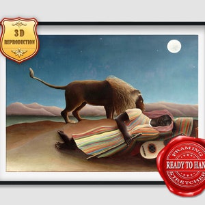 Henri Rousseau The Sleeping Gypsy Giclee Print Reproduction Painting Large Size Canvas Paper Wall Art Poster Ready to Hang Framed Print