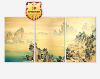 SET 3-2x3 Good Omen Yamamoto Shunkyo Japanese Painting  Coating Canvas Art Paper Gicklee reproduction Ready to Hang Large Size Print