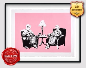 Banksy Grannies LA Edition Giclee Print Texture Gel Reproduction Painting Large Size Canvas Paper Wall Art Poster Ready to Hang Framed Print