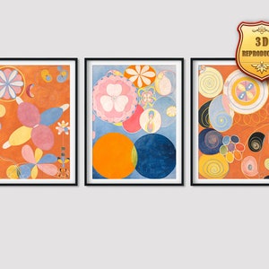 Set of 3 Hilma af Klint The Ten Largest Youth Childhood Giclee Print Reproduction Painting Large Size Canvas Paper Wall Art Framed Poster