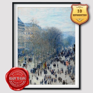 Claude Monet Boulevard des Capucines Giclee Print Reproduction Painting Large Size Canvas Paper Wall Art Poster Ready to Hang Framed Print