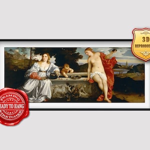 Titian Sacred and Profane Love Giclee Print Reproduction Painting Large Size Canvas Paper Wall Art Poster print Ready to Hang Framed Print