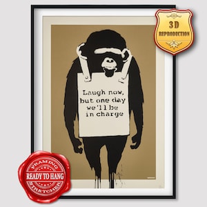 Banksy Laugh Now Giclee Print Texture Gel Reproduction Painting Large Size Canvas Paper Wall Art Poster Ready to Hang Framed Print