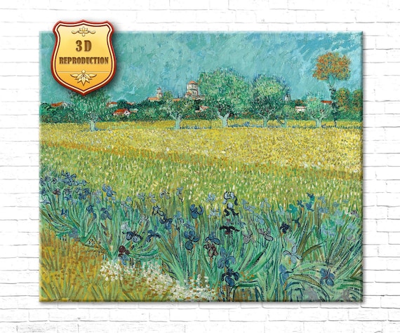 Wheat field with a view of Arles by Van Gogh Giclee Print Repro on Canvas