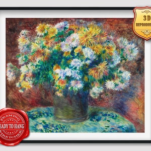 Pierre-Auguste Renoir Chrysanthemums Giclee Print Reproduction Painting Large Size Canvas Paper Wall Art Poster Ready to Hang Framed Print