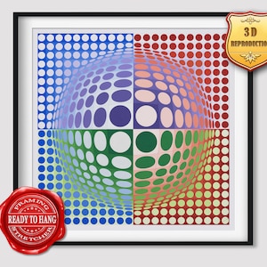 Victor Vasarely Vega Giclee Print Texture Gel Reproduction Painting Large Size Canvas Paper Wall Art Poster Ready to Hang Framed Print