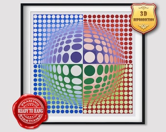 Victor Vasarely Vega Giclee Print Texture Gel Reproduction Painting Large Size Canvas Paper Wall Art Poster Ready to Hang Framed Print