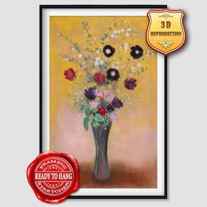 Odilon Redon Vase of Flowers Giclee Print Reproduction Painting Large Size Canvas Paper Wall Art Poster Ready to Hang Framed Print