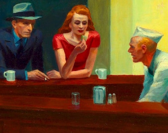 Edward Hopper Nighthawks Print, Texture Gel Reproduction, Ready to Hang