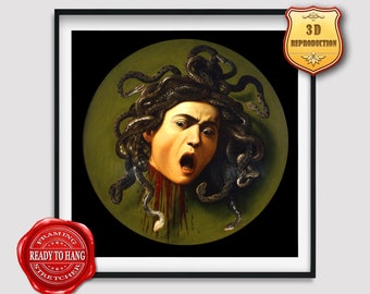 Caravaggio Medusa Giclee Print Texture Gel Reproduction Painting Large Size Canvas Paper Wall Art Poster Ready to Hang Framed Print