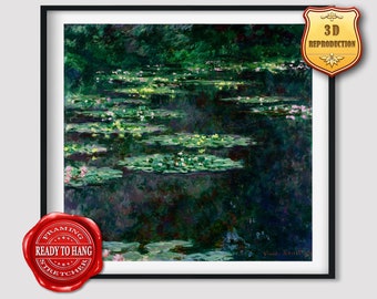 Claude Monet Water Lilies Giclee Print Texture Gel Reproduction Painting Large Size Canvas Paper Wall Art Poster Ready to Hang Framed Print