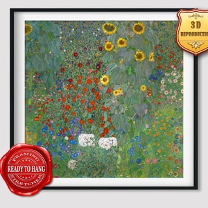 Gustav Klimt Country Garden with Sunflowers Giclee Print Reproduction Painting Large Size Canvas Paper Wall Art Poster Ready to Hang Frame