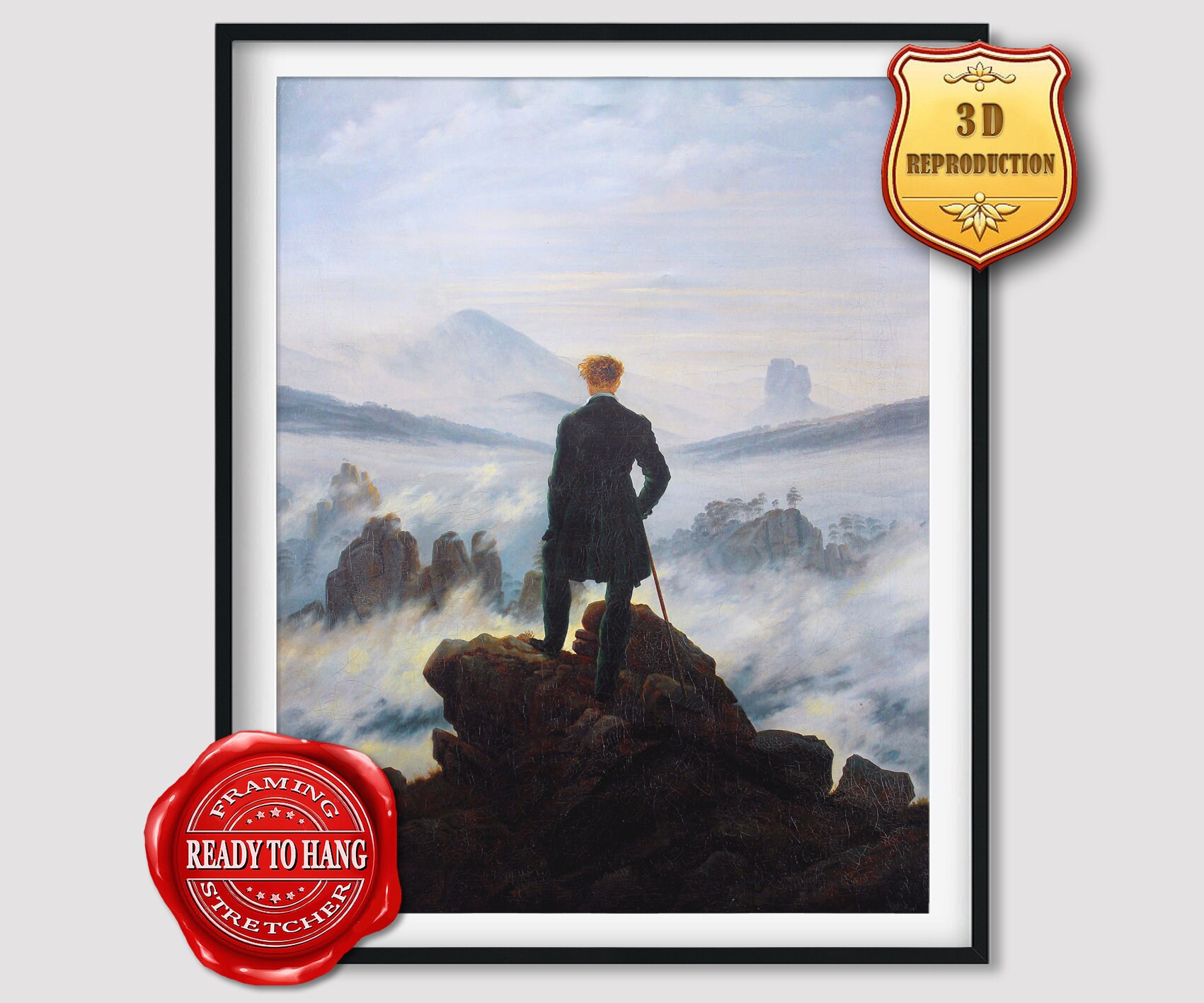 Caspar David Friedrich Wanderer above the Sea of Fog Giclee Print Reproduction Painting Large Size Canvas Paper Wall Art Framed Poster