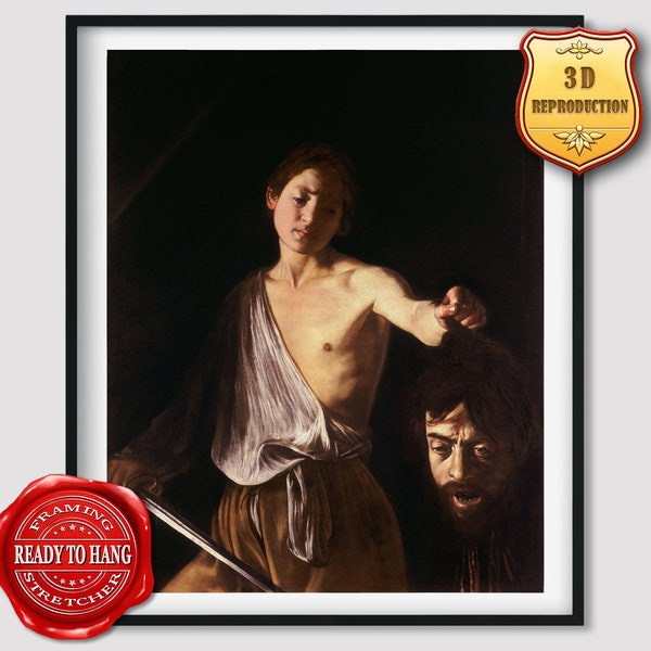 Caravaggio David with the Head of Goliath Giclee Print Reproduction Painting Large Size Canvas Paper Wall Art Poster Ready to Hang Frame