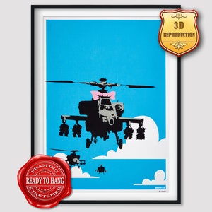 Banksy Happy Chopper Giclee Print Texture Gel Reproduction Painting Large Size Canvas Paper Wall Art Poster Ready to Hang Framed Print