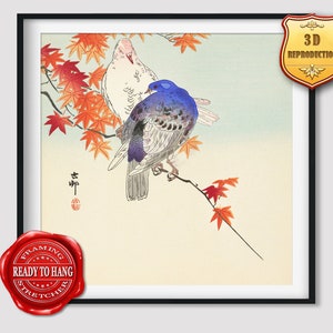 Ohara Koson Two Pigeons on Autumn Branch Giclee Print Reproduction Painting Large Size Canvas Paper Wall Art Framed Poster Ready to Hang