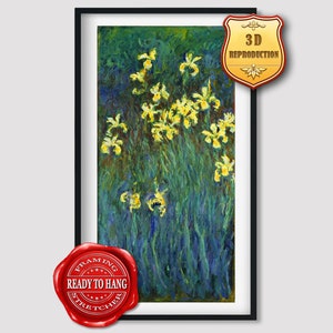 Claude Monet Yellow Irises Giclee Print Texture Gel Reproduction Painting Large Size Canvas Paper Wall Art Poster Ready to Hang Framed Print