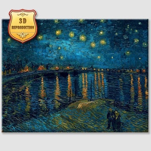 Vincent van Gogh Starry Night over the Rhône Giclee Print Reproduction Painting Large Size Canvas Paper Wall Art Poster Ready to Hang Frame