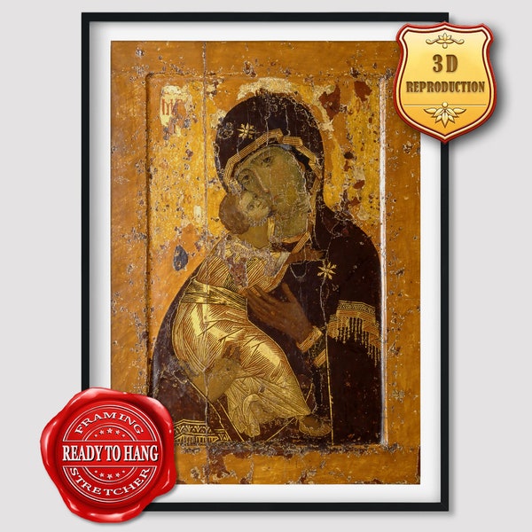 Virgin of Vladimir Giclee Print Texture Gel Reproduction Painting Large Size Canvas Paper Wall Art Poster Ready to Hang Framed Print