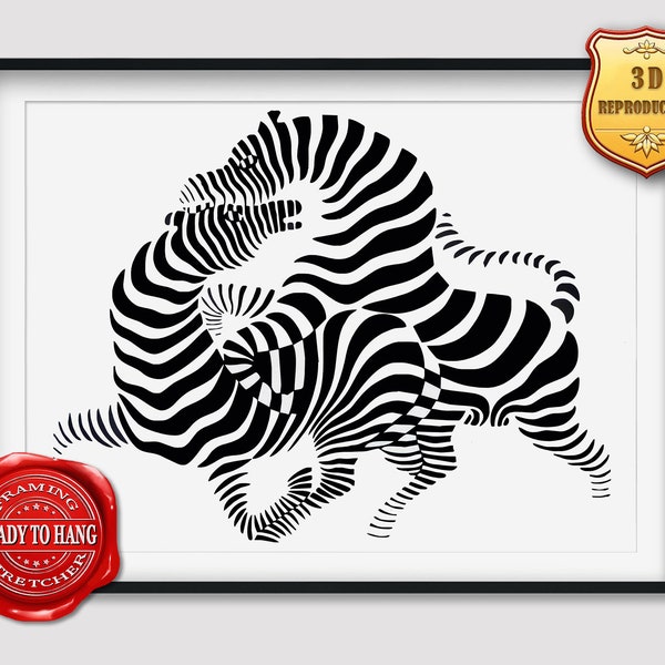 Victor Vasarely Zebra Giclee Print Texture Gel Reproduction Painting Large Size Canvas Paper Wall Art Poster Ready to Hang Framed Print