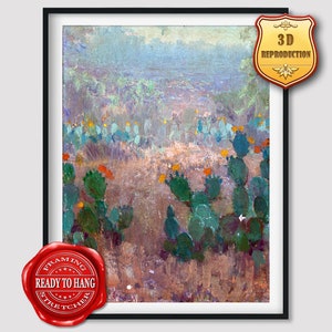 Robert Julian Onderdonk Texas Cactus in Bloom Giclee Print Reproduction Painting Large Size Canvas Paper Wall Art Poster Ready to Hang Frame
