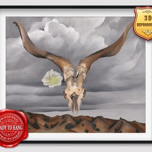 Georgia O'Keeffe Ram's Head White Hollyhock Hills Giclee Print Reproduction Painting Large Size Canvas Paper Wall Art Poster Ready to Hang