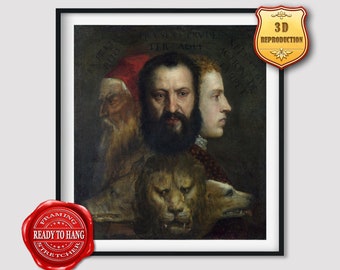 Titian Allegory of Prudence Giclee Print Texture Gel Reproduction Painting Large Size Canvas Paper Wall Art Poster Ready to Hang Frame