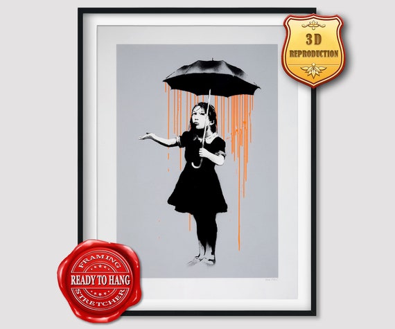 Banksy Nola Orange Rain Giclee Print Texture Gel Reproduction