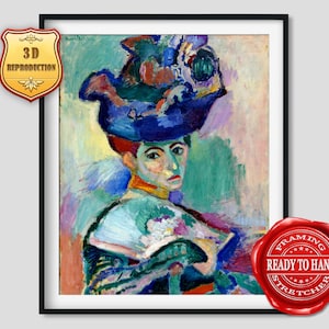 Henri Matisse Woman with a Hat Print Texture Gel Reproduction Painting Large Size Canvas Paper Wall Art Poster Ready to Hang Framed Print